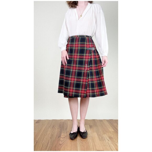 Vintage 4 Piece Wool Matching Set Plaid Kilt Tartan Pleated Cape Skirt Vest Suit - Picture 7 of 16